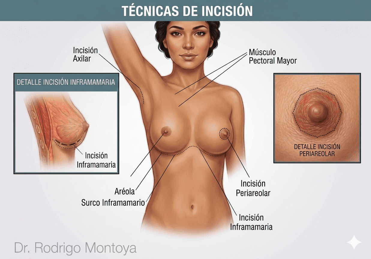 Planimetría e incisión precisa en una mamoplastia de aumento: marcado anatómico de la vía de inserción del implante.