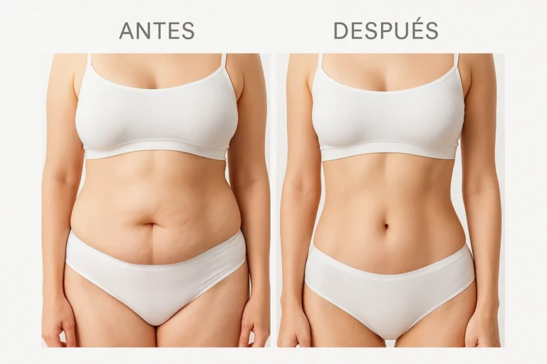 Antes y después de abdominoplastia o lipectomia con técnica de puntos invertidos por el Dr. Rodrigo Montoya en Medellín