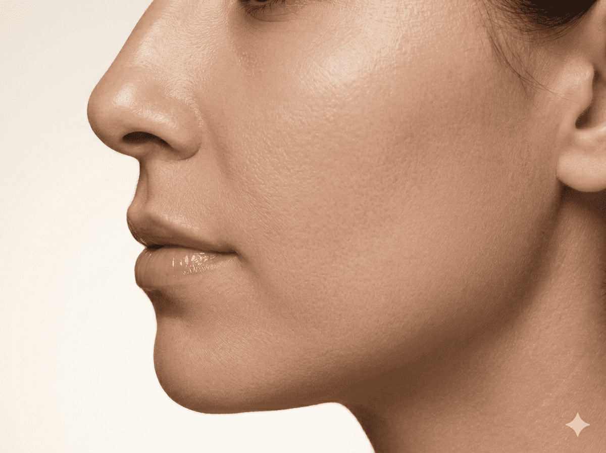 Perfil nasal femenino que muestra la línea del dorso en rinoplastia