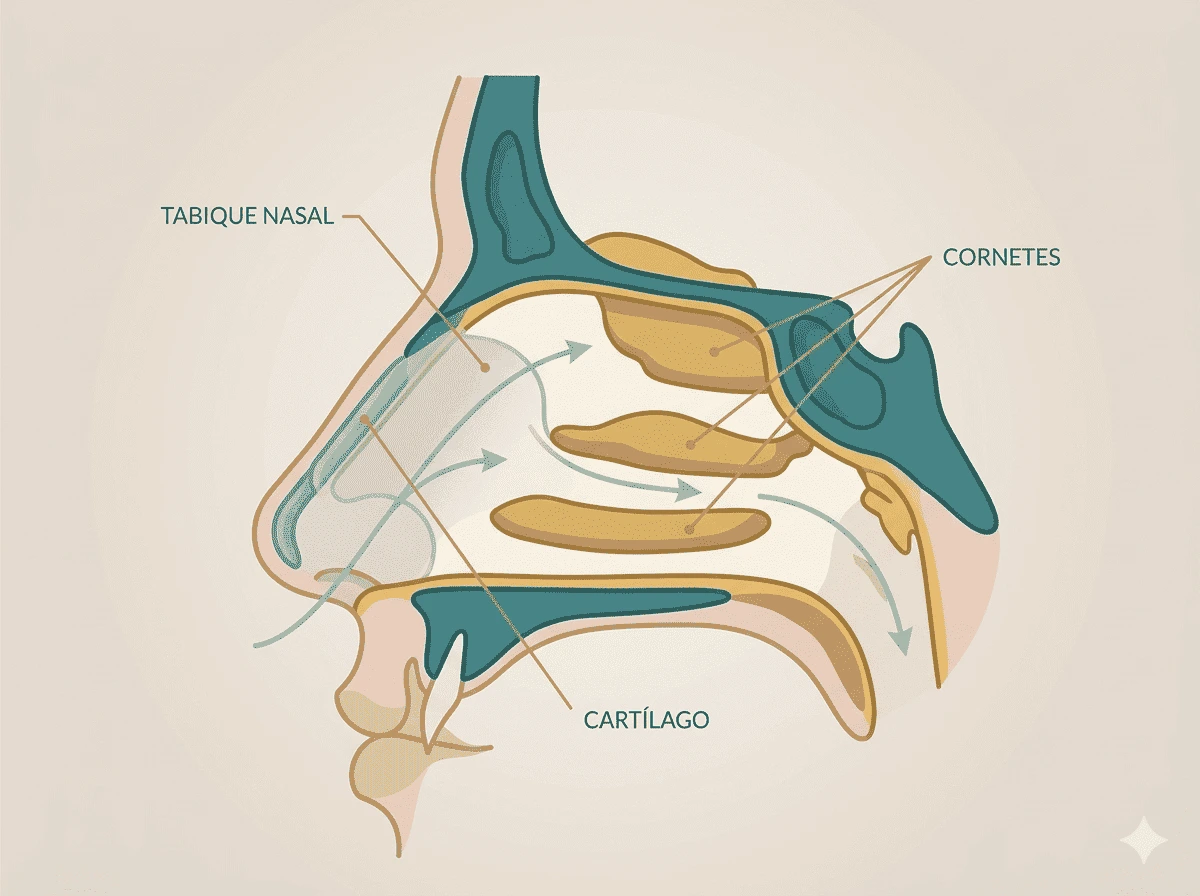 Anatomía del tabique nasal y cornetes en septorrinoplastia