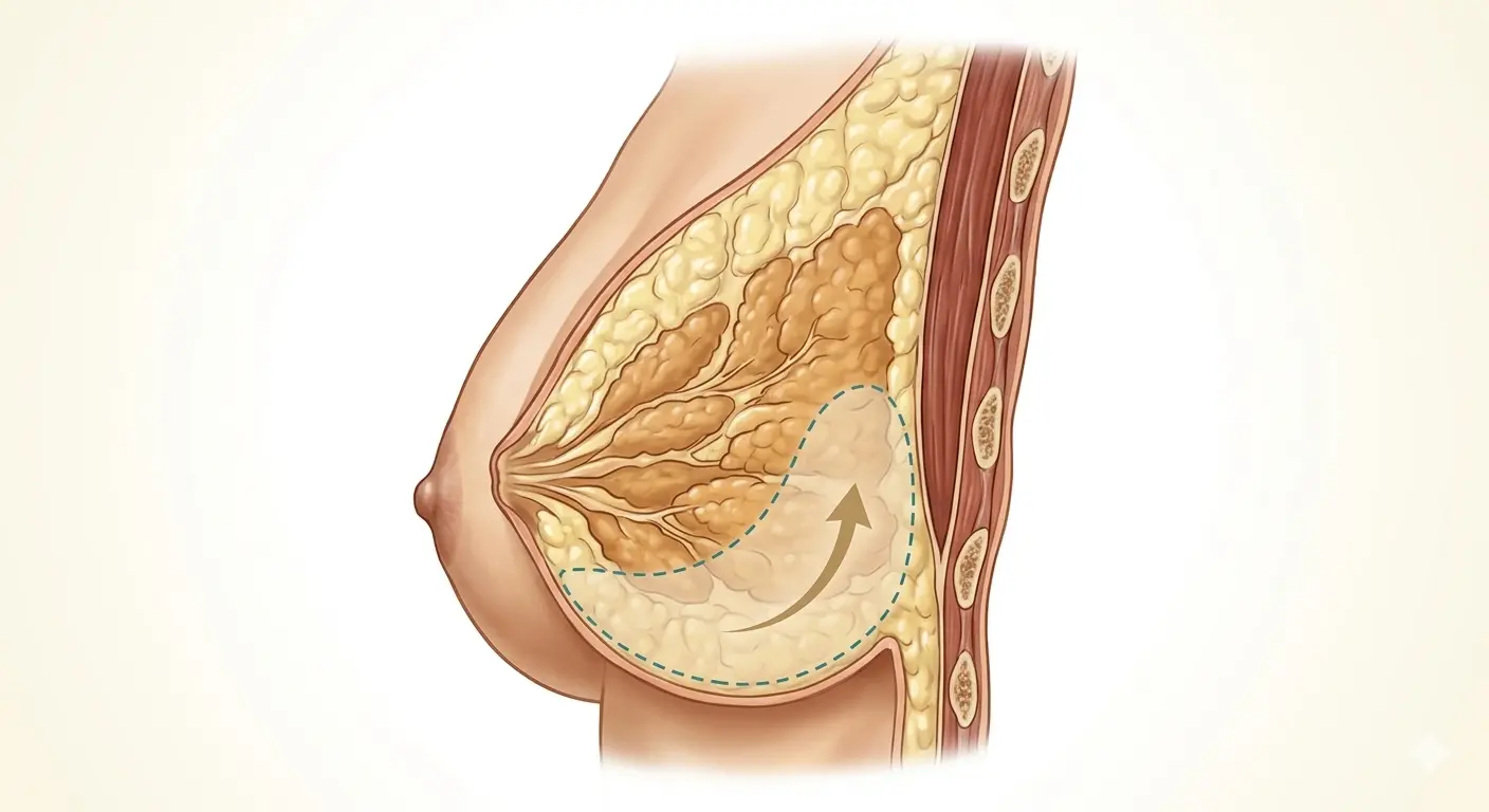 Resección del tejido glandular excedente durante una reducción mamaria (reducción de senos).