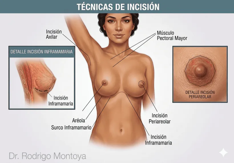 Planimetría e incisión precisa en una mamoplastia de aumento: marcado anatómico de la vía de inserción del implante.