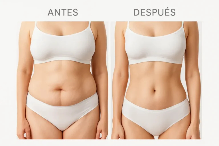 Antes y después de abdominoplastia o lipectomia con técnica de puntos invertidos por el Dr. Rodrigo Montoya en Medellín