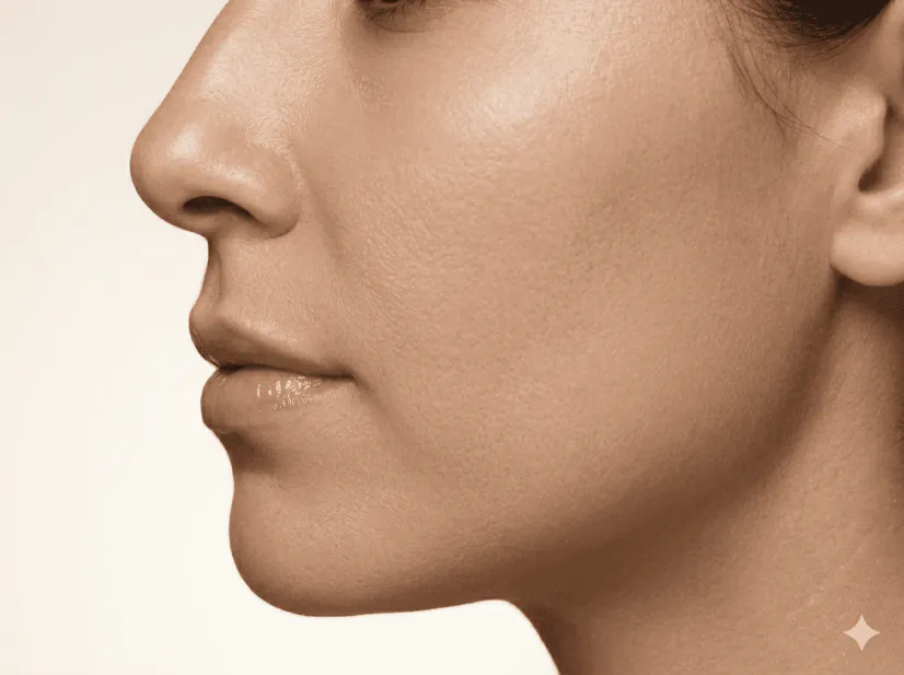 Perfil nasal femenino que muestra la línea del dorso en rinoplastia